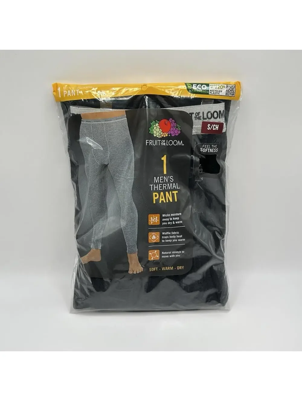 Fruit Of The Loom 1 Men’s Thermal Pant Black Soft Warm Dry Small